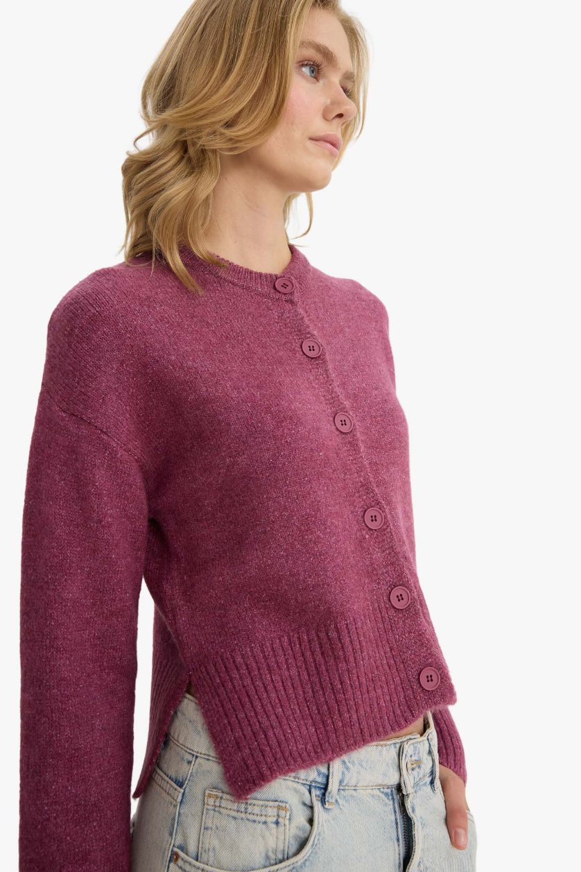 WOMAN Violet Regular Fit Crew Neck Knit Cardigan