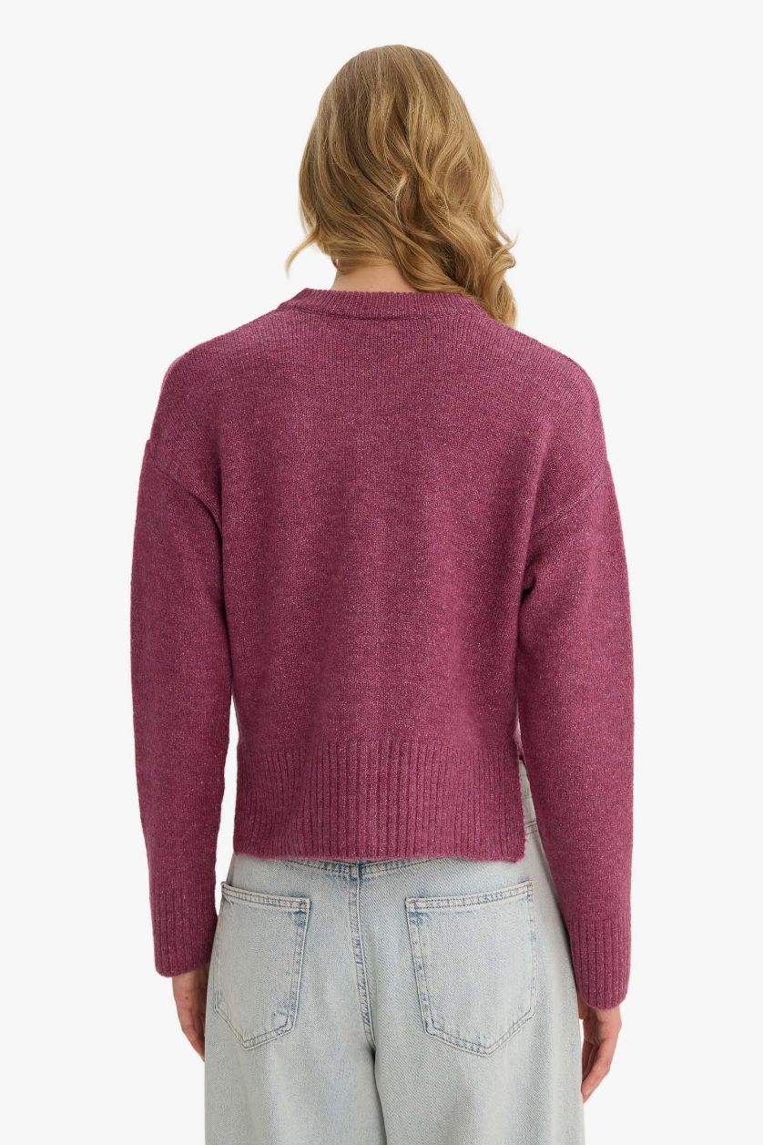 WOMAN Violet Regular Fit Crew Neck Knit Cardigan