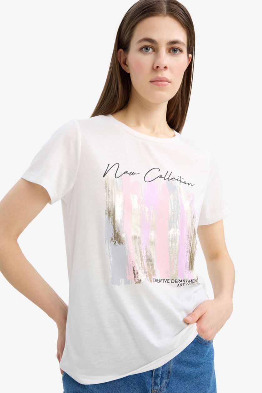 WOMAN Ecru Regular Fit Short Sleeve T-Shirt