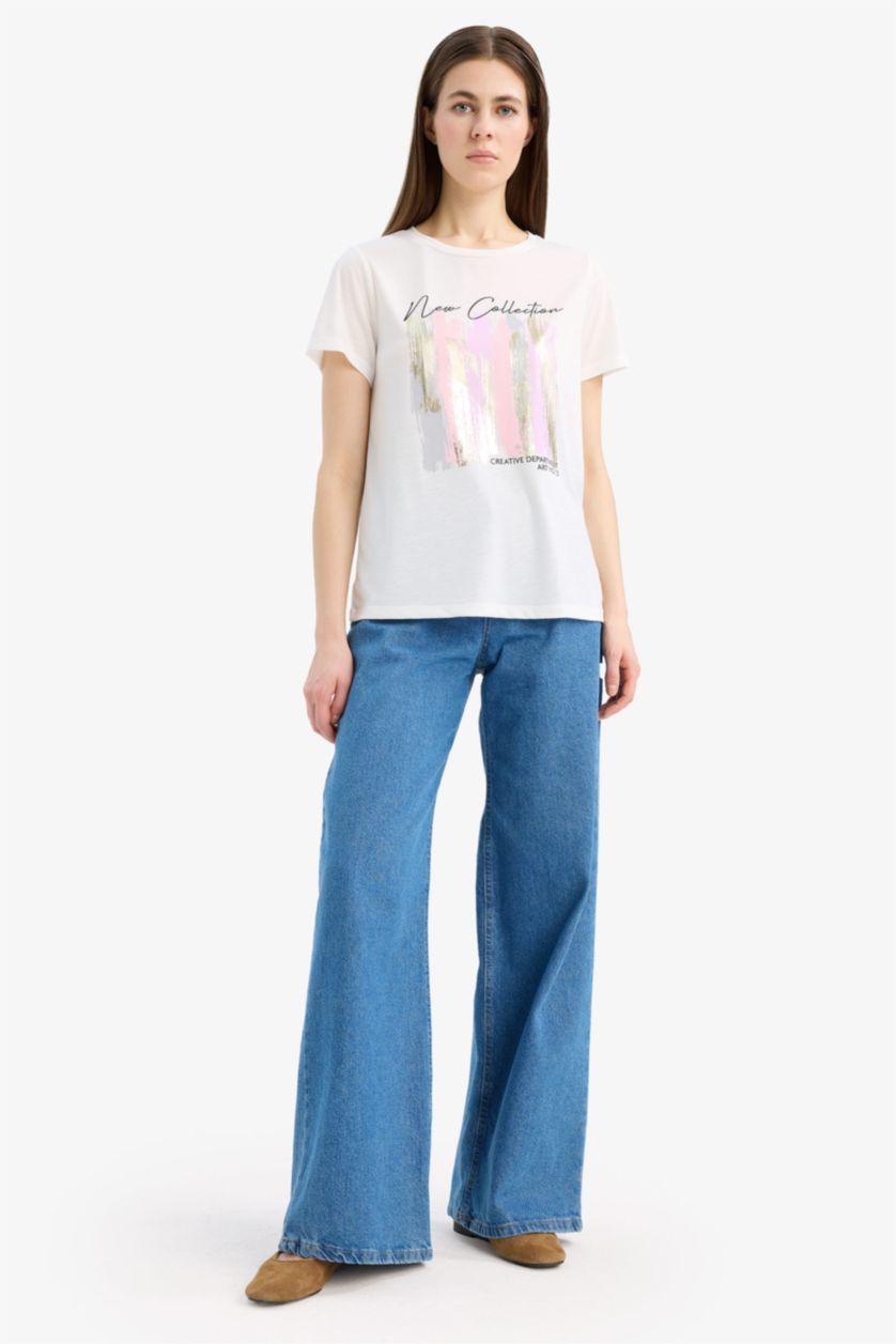 WOMAN Ecru Regular Fit Short Sleeve T-Shirt
