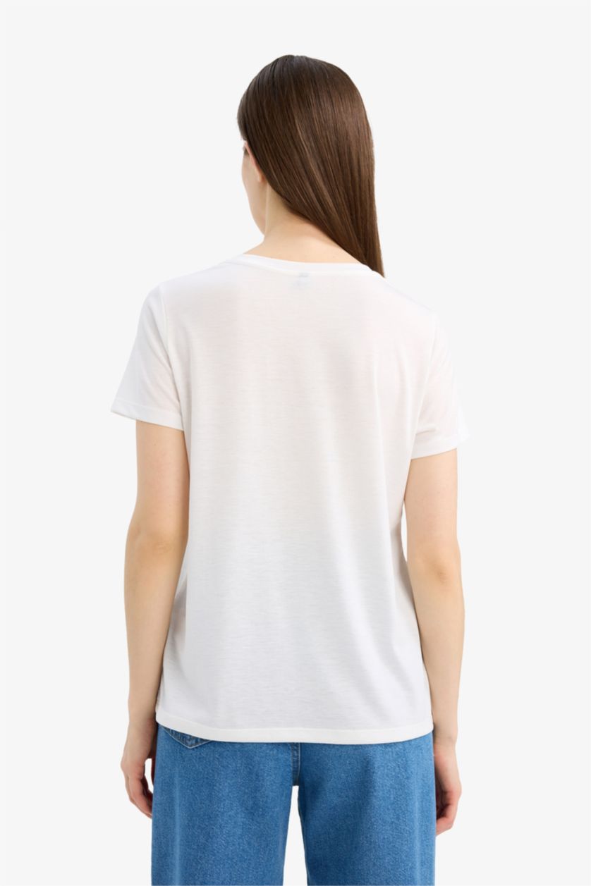 WOMAN Ecru Regular Fit Short Sleeve T-Shirt