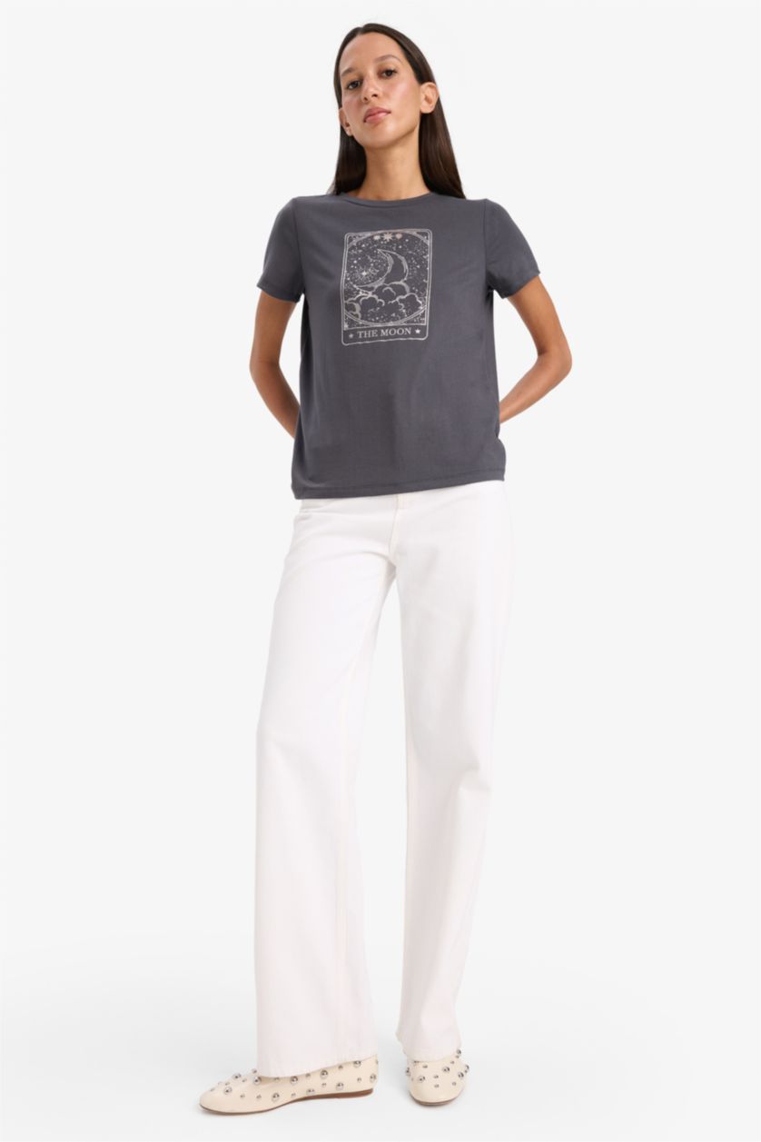 WOMAN Anthracite Regular Fit Crew Neck T-Shirt