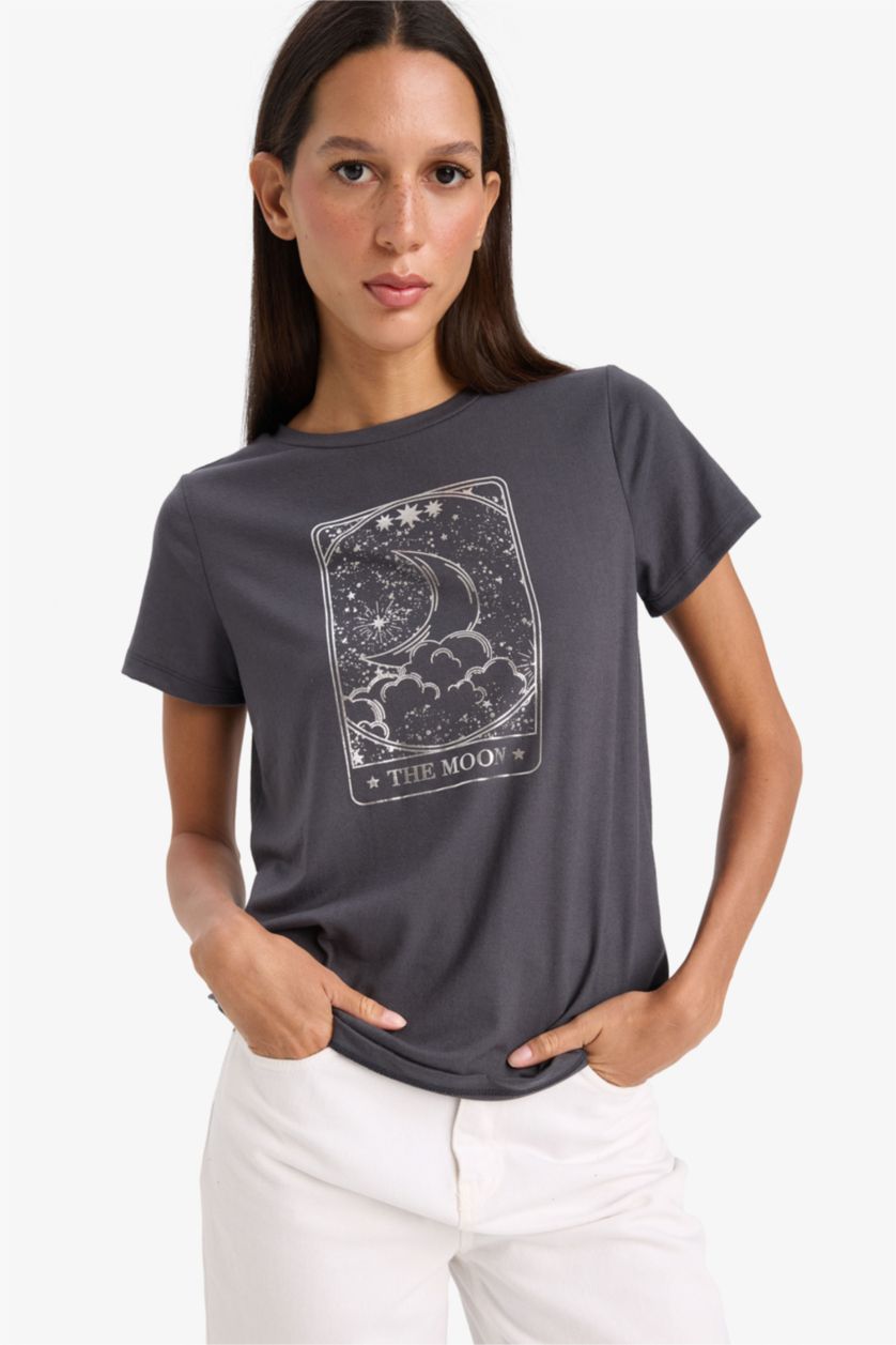 WOMAN Anthracite Regular Fit Crew Neck T-Shirt