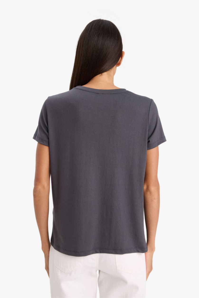WOMAN Anthracite Regular Fit Crew Neck T-Shirt