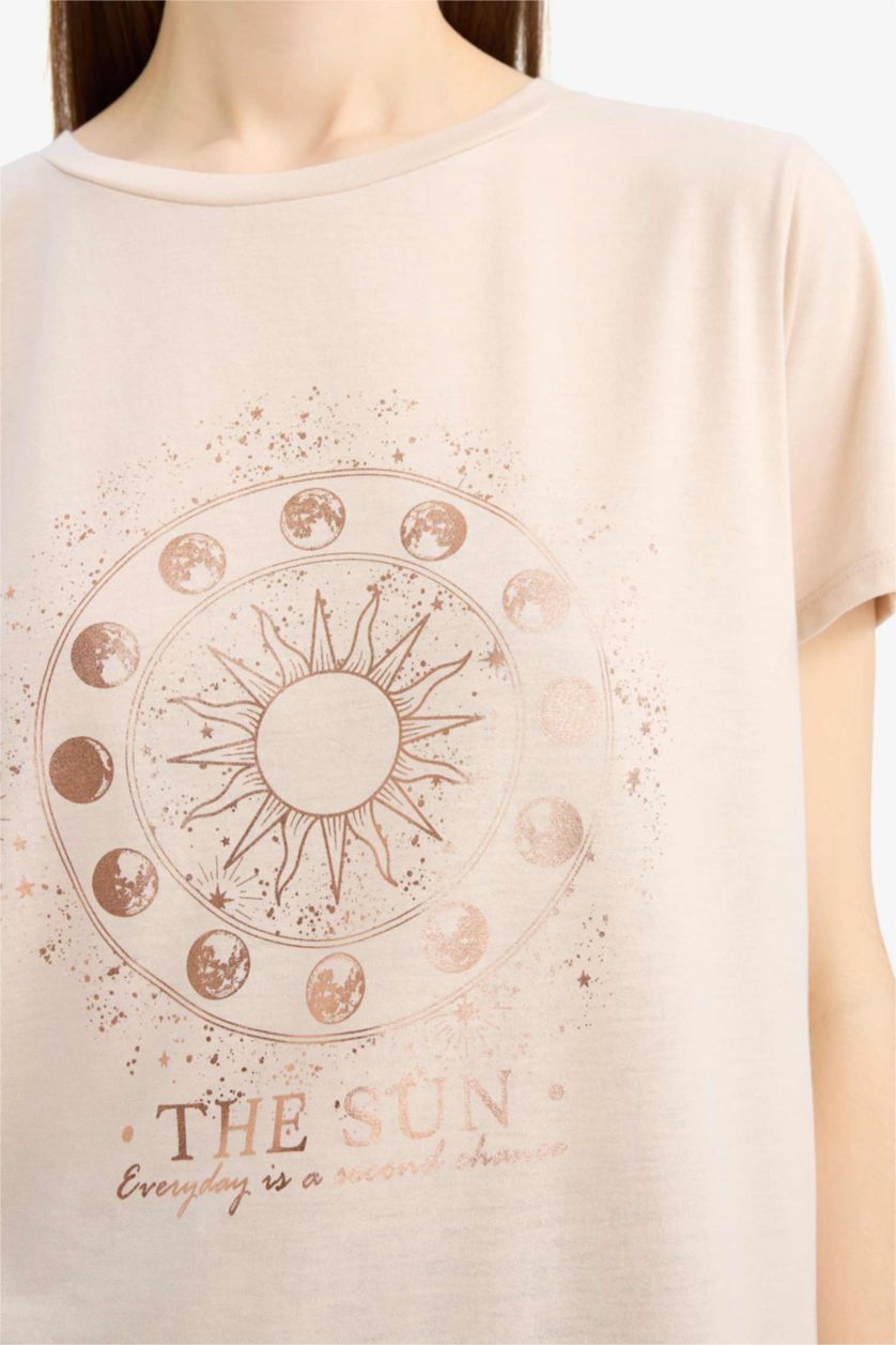 Woman Beige Regular Fit Crew Neck T-Shirt