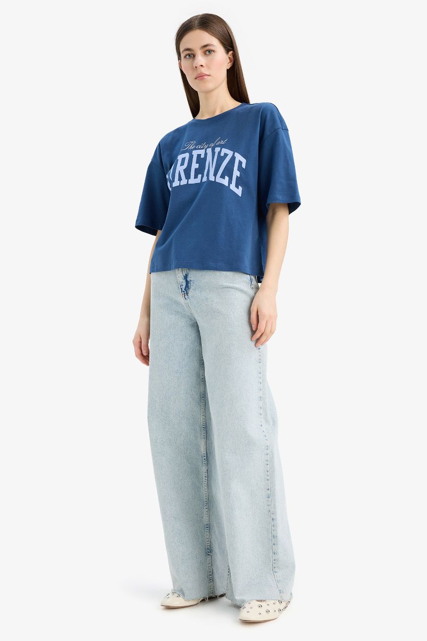 Woman Indigo Boxy Fit Crew Neck T-Shirt