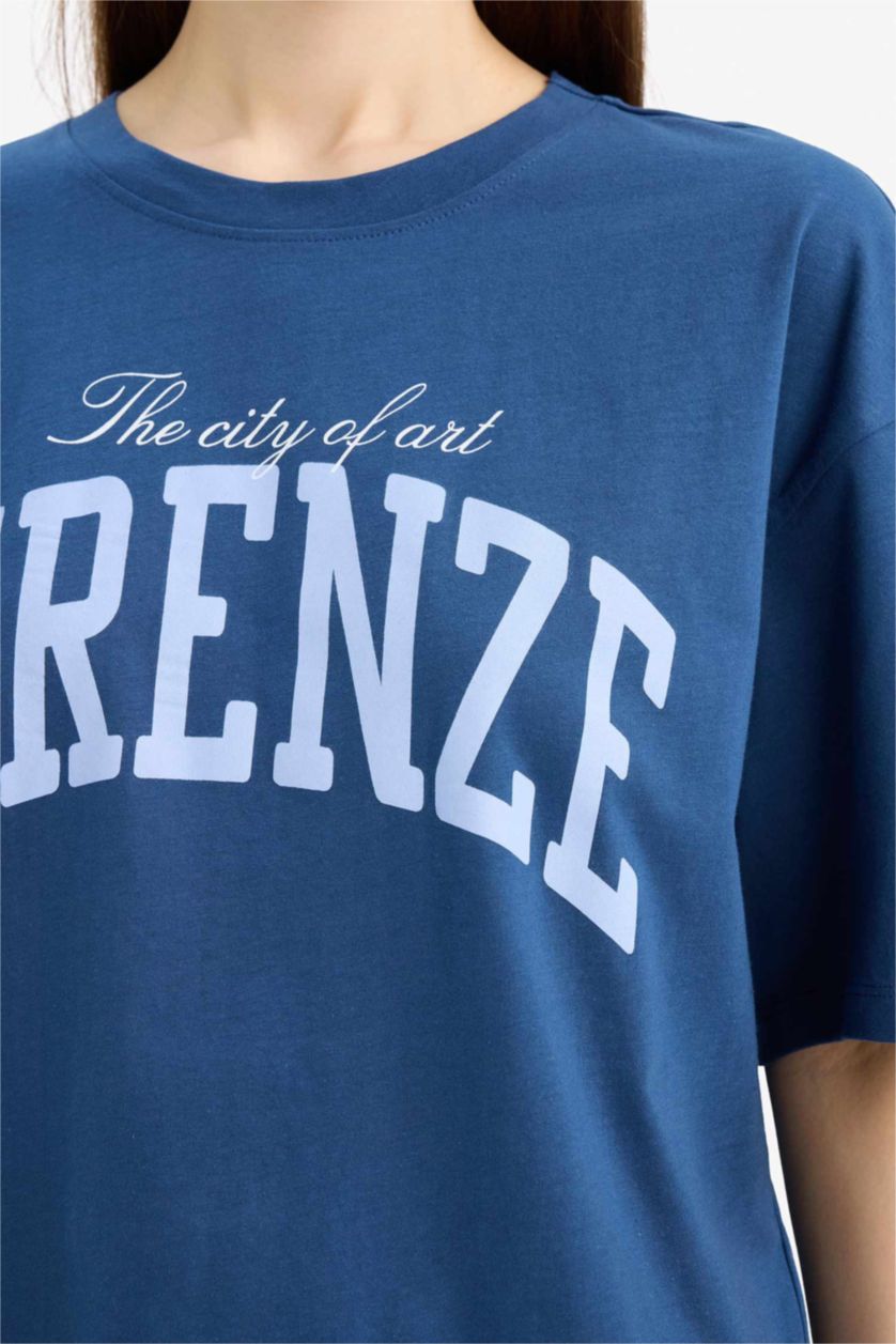 Woman Indigo Boxy Fit Crew Neck T-Shirt