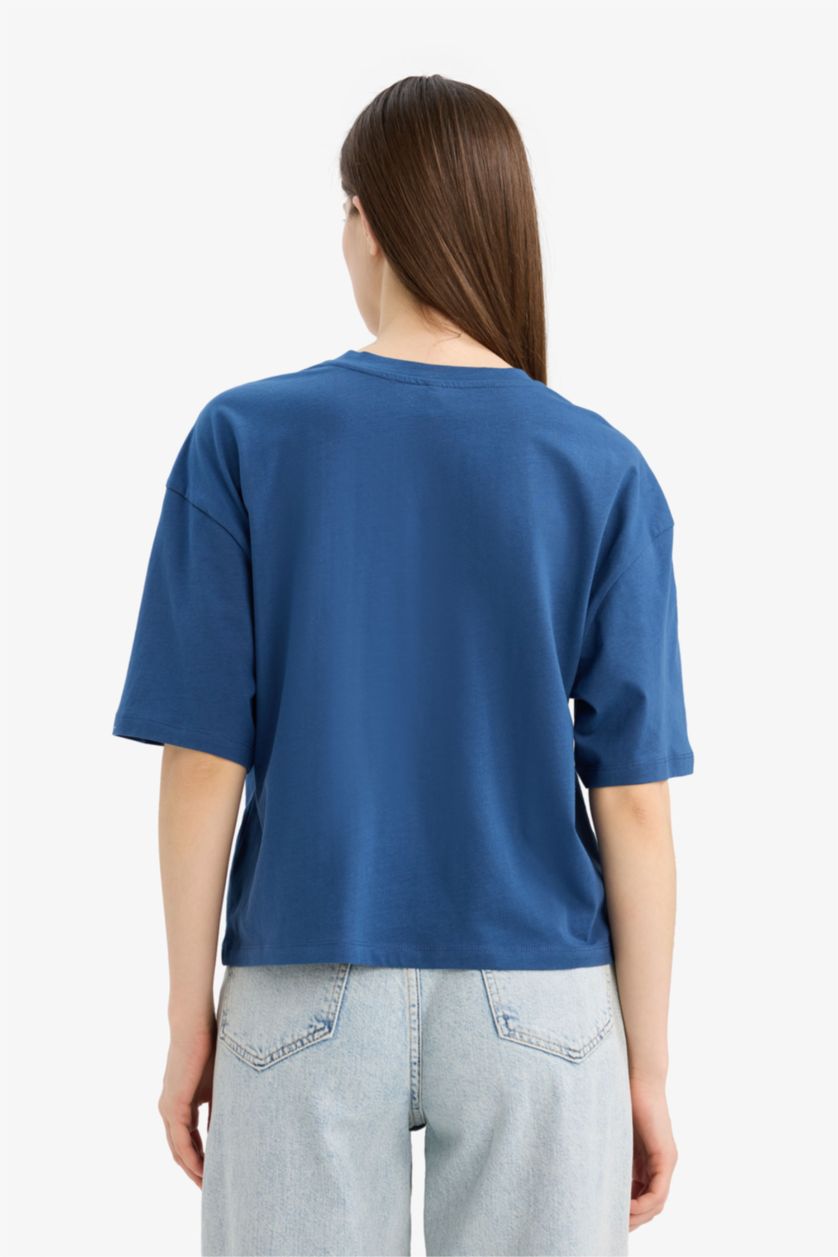 Woman Indigo Boxy Fit Crew Neck T-Shirt