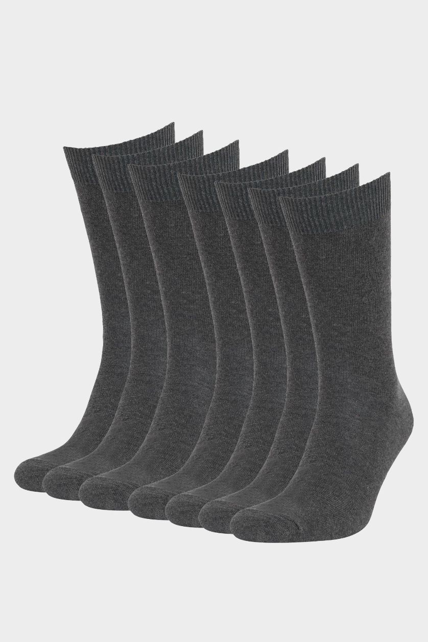Erkek Gri Melanj Erkek 7'li Pamuklu Uzun Çorap