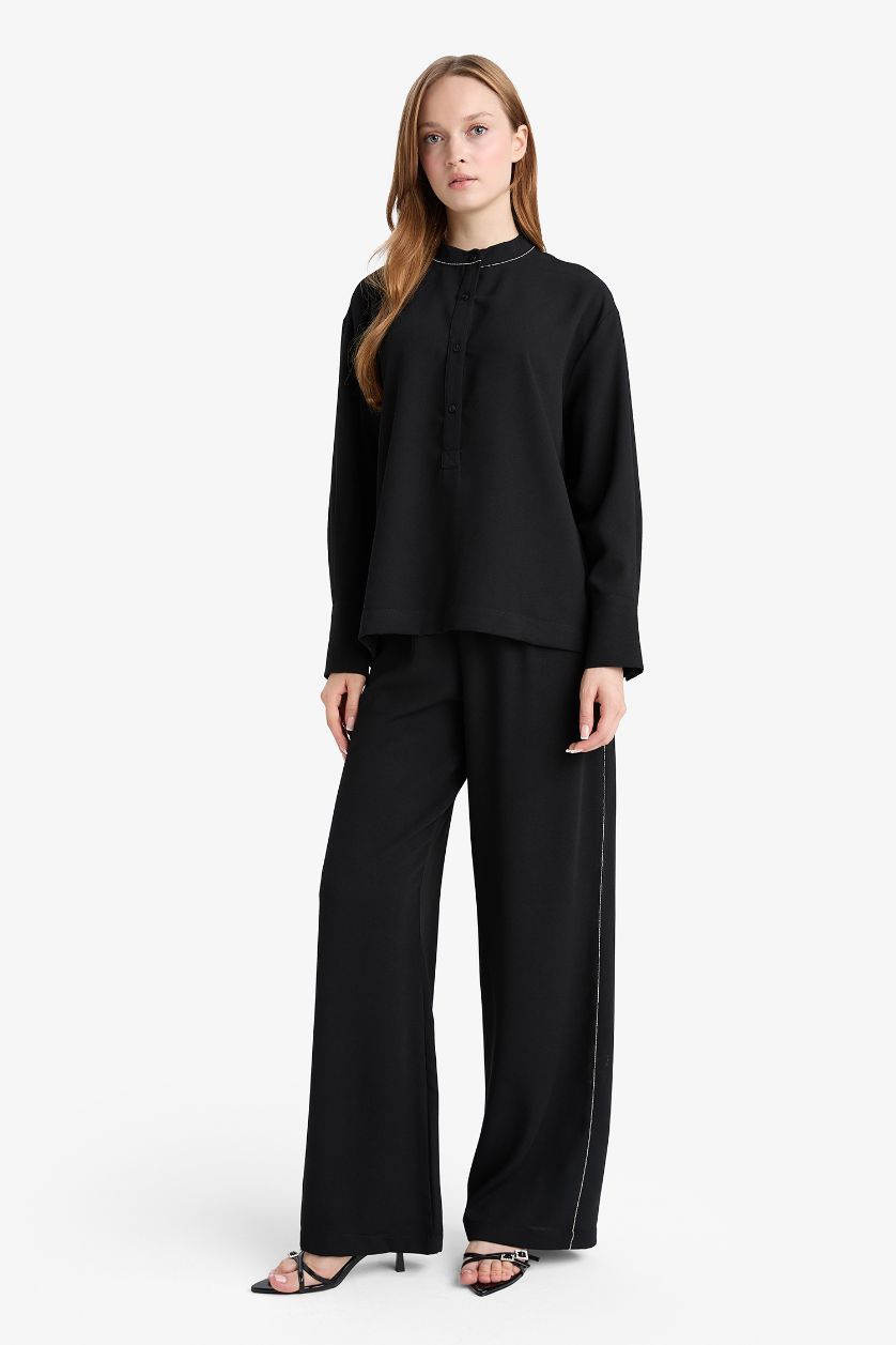 FEMME Noir Pantalon en crêpe à jambes larges