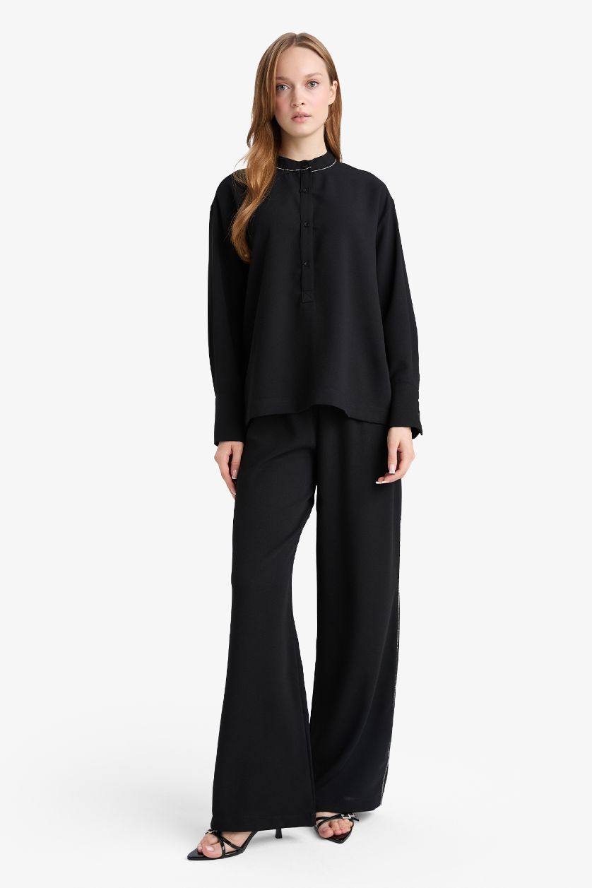 FEMME Noir Pantalon en crêpe à jambes larges