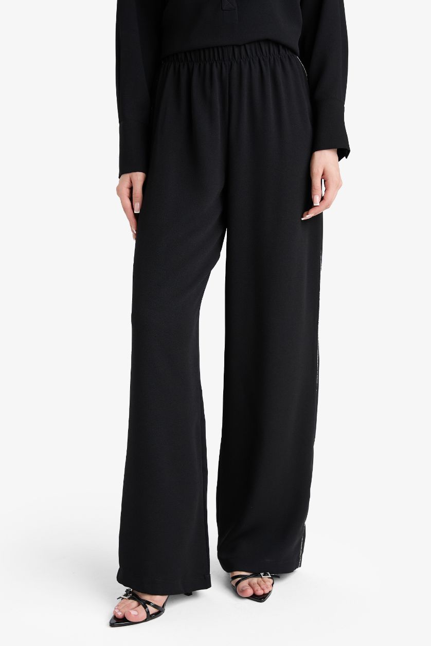 FEMME Noir Pantalon en crêpe à jambes larges