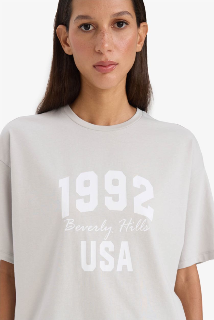 WOMAN Light Grey Oversize Fit Crew Neck T-Shirt