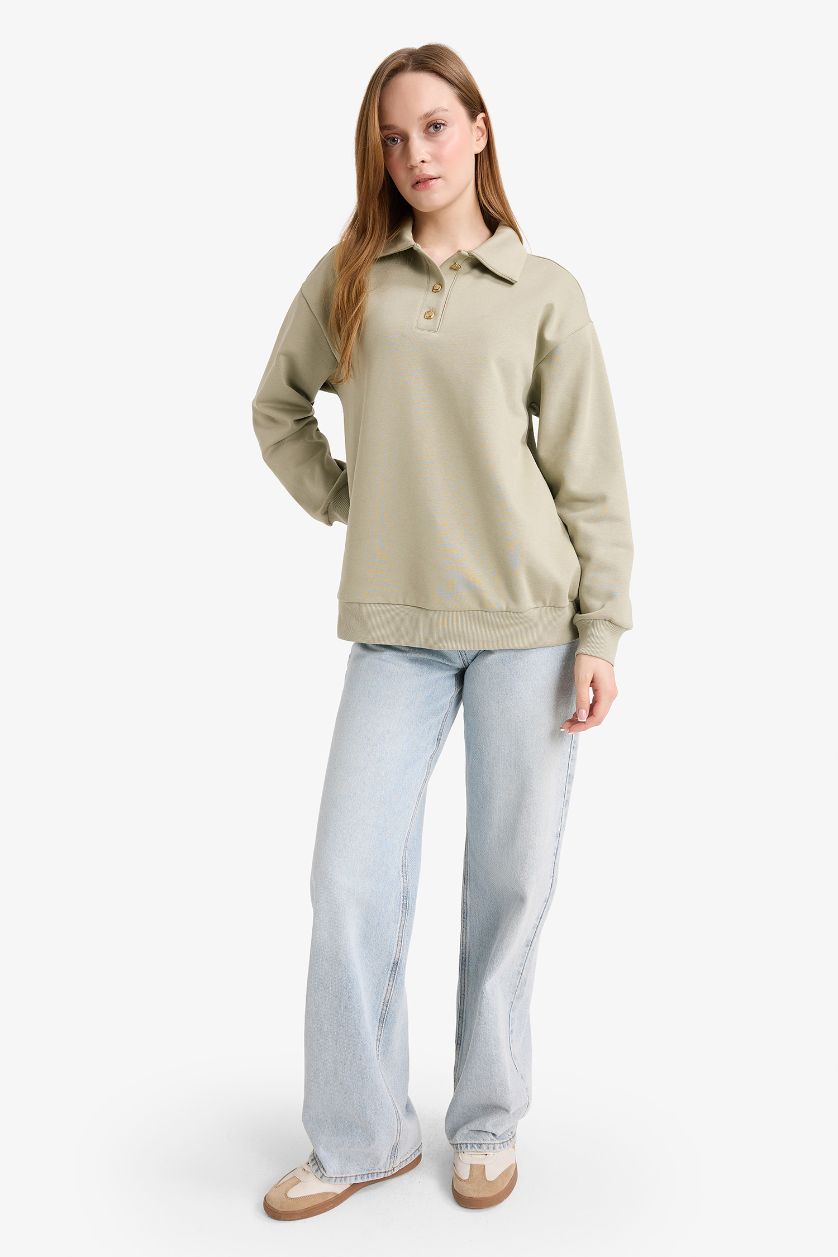 Woman Green Regular Fit Polo Neck Soft Inside Thick Fabric Tunic