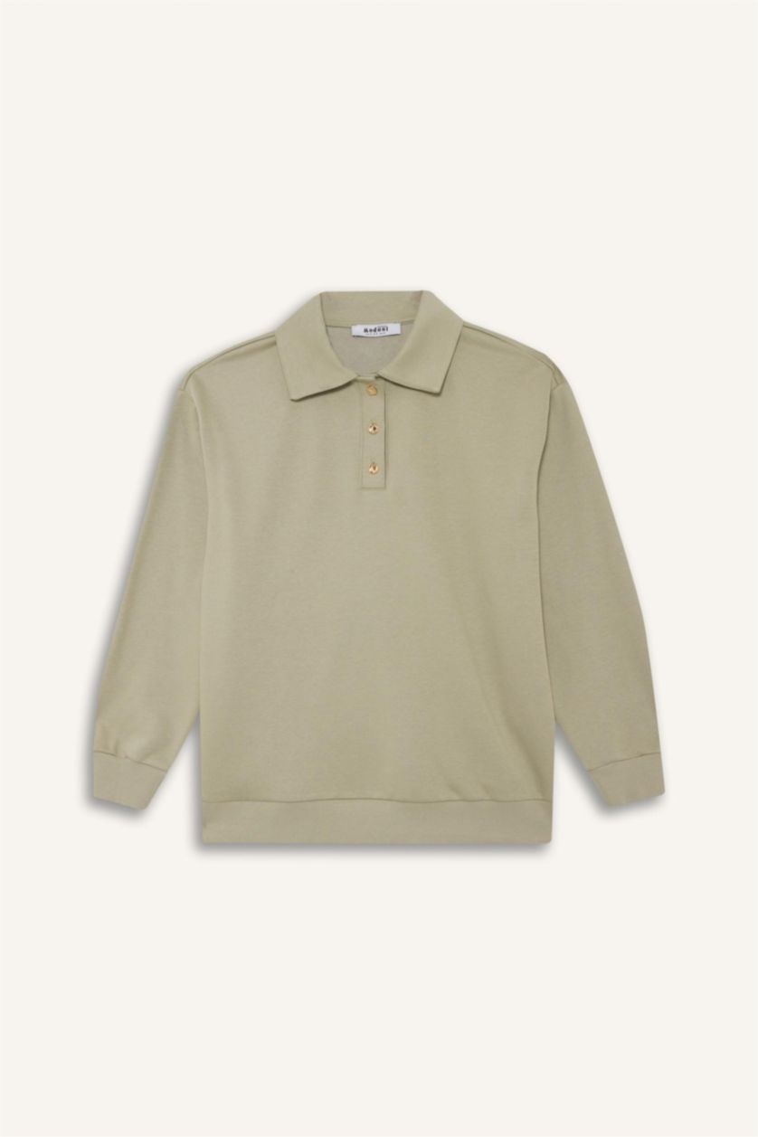 Woman Green Regular Fit Polo Neck Soft Inside Thick Fabric Tunic