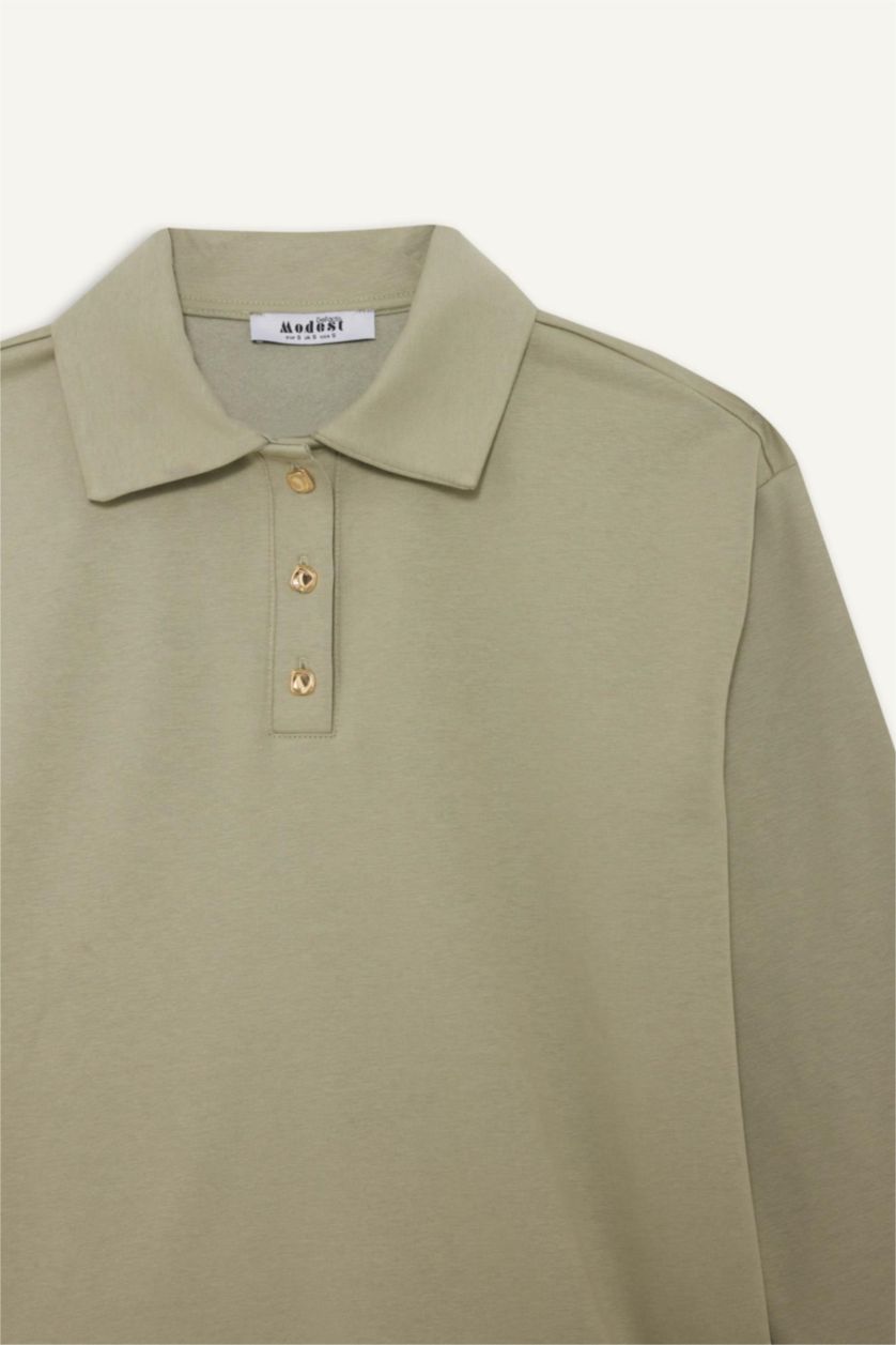 Woman Green Regular Fit Polo Neck Soft Inside Thick Fabric Tunic