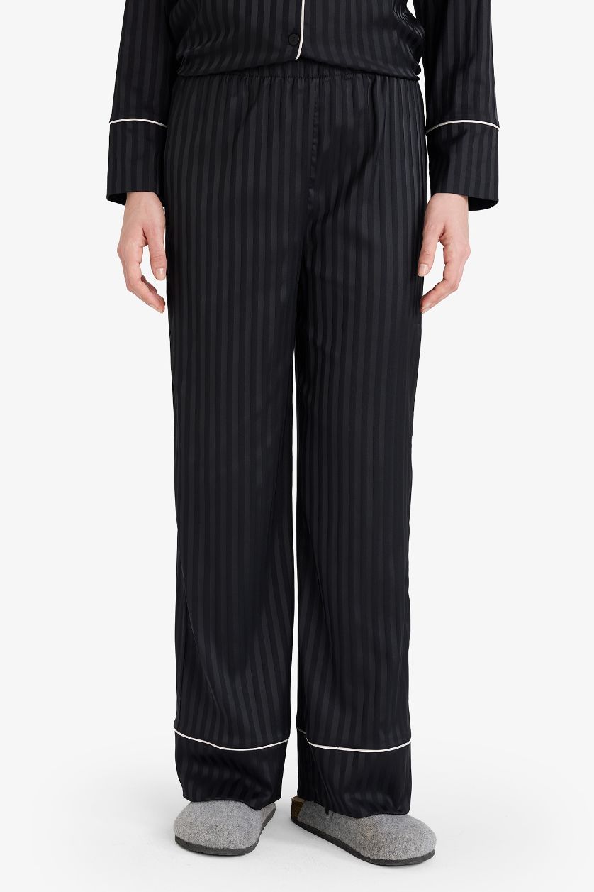 WOMAN Black Regular Fit Long Sleeve 2 Piece Satin Set