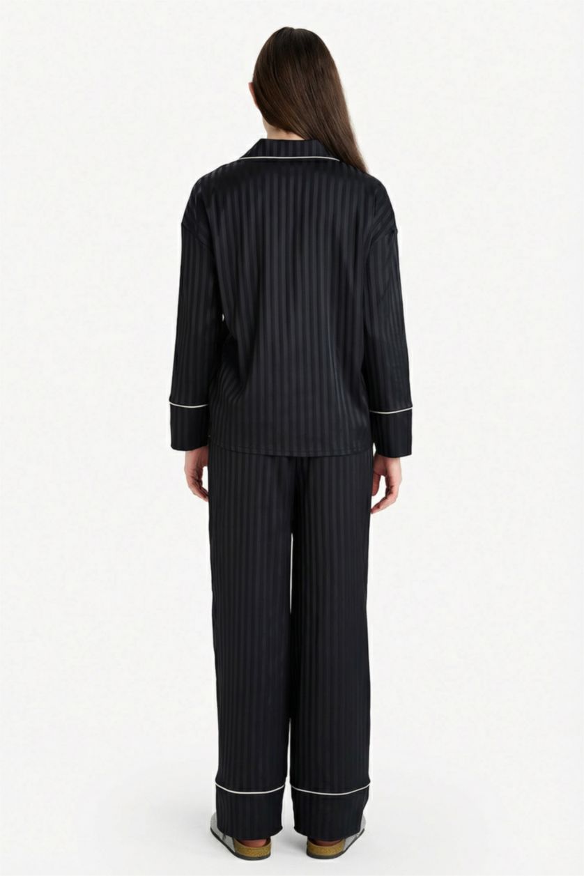 WOMAN Black Regular Fit Long Sleeve 2 Piece Satin Set