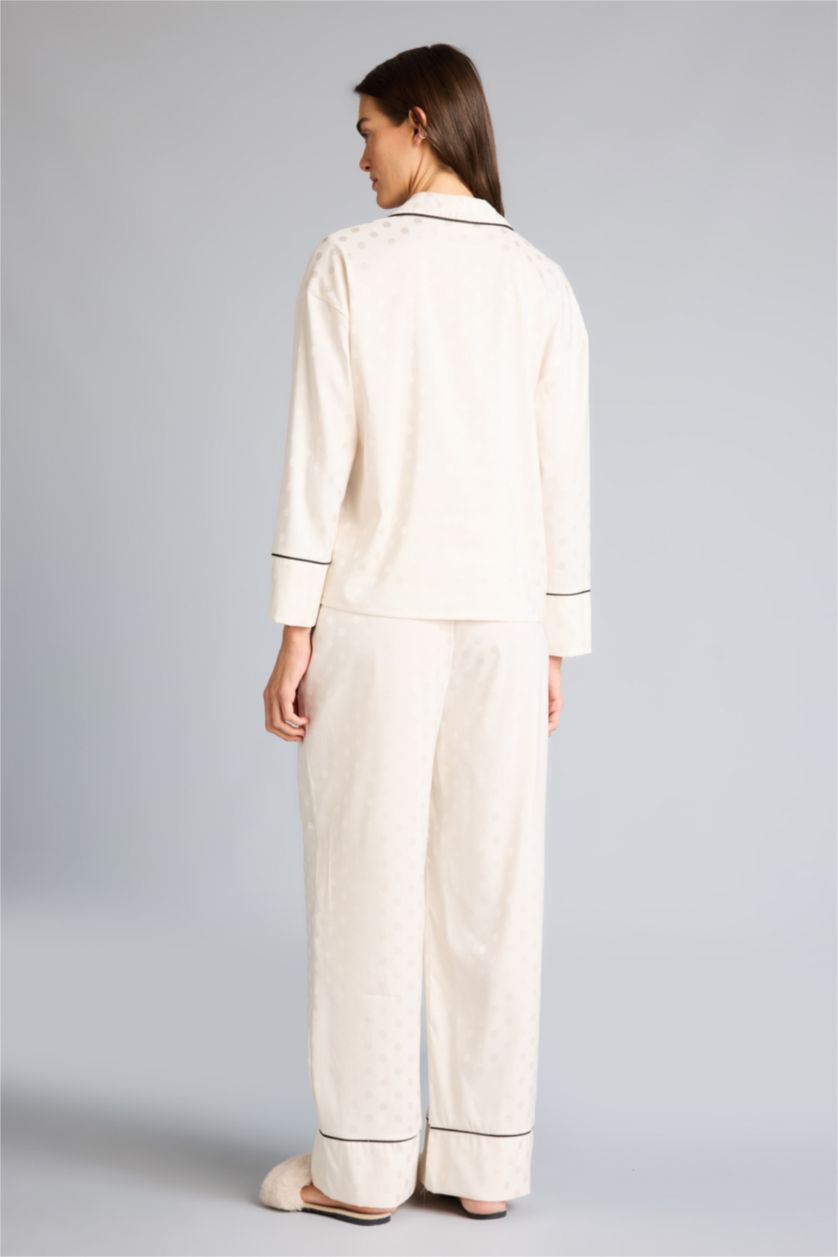 Woman Ecru Regular Fit Long Sleeve 2 Piece Satin Set