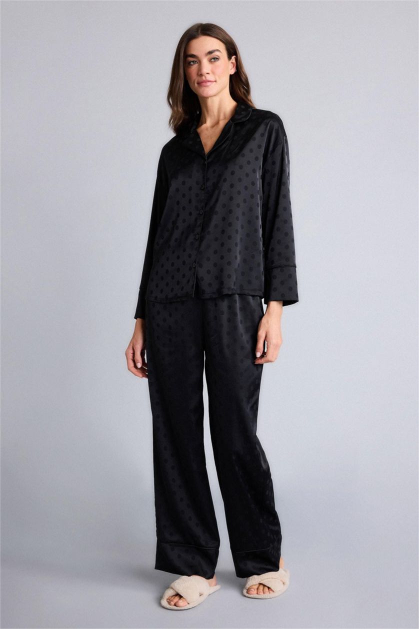 نساء أسود سيت بجامة منقط قصة عادية ردن طويل - قطعتين