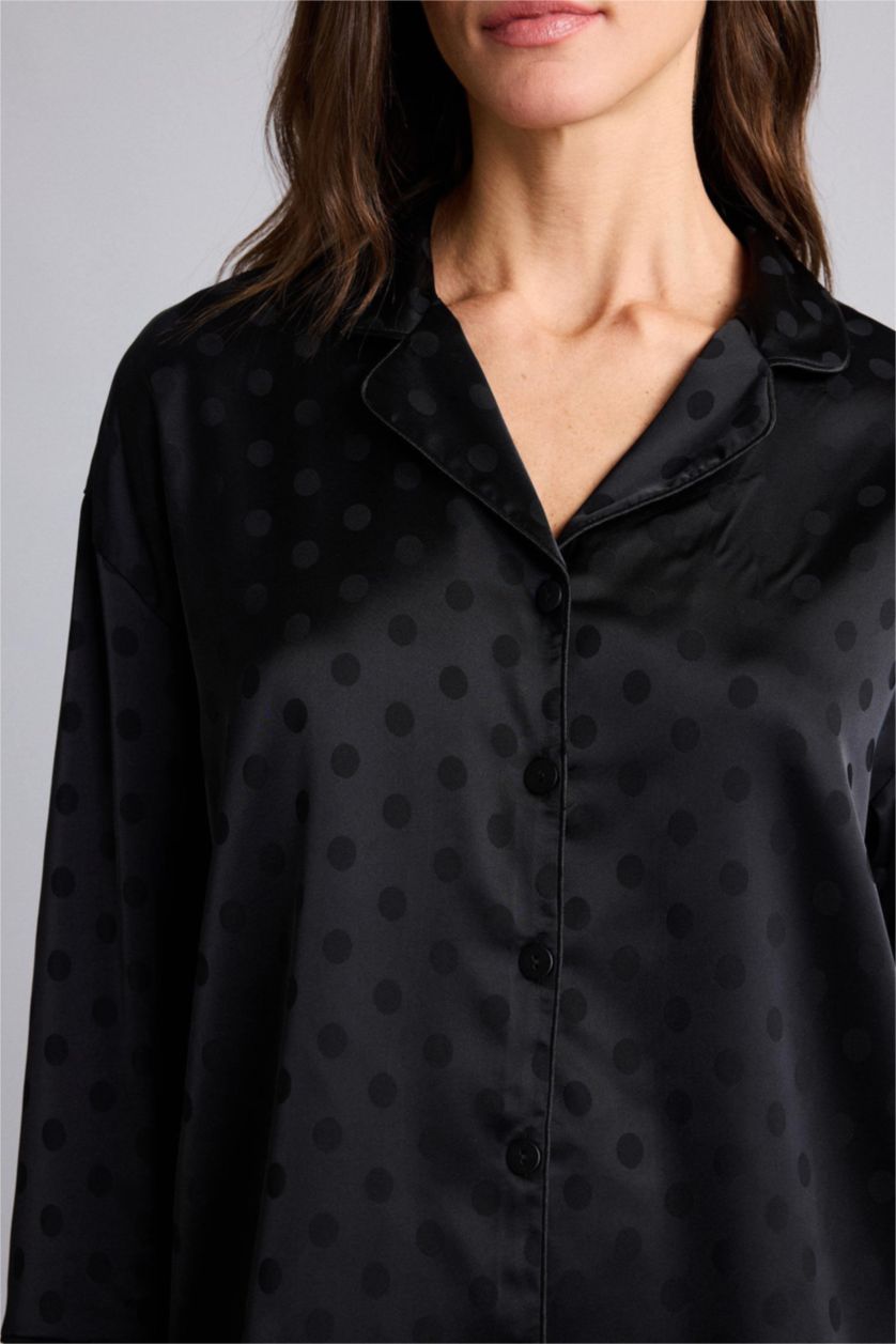 نساء أسود سيت بجامة منقط قصة عادية ردن طويل - قطعتين