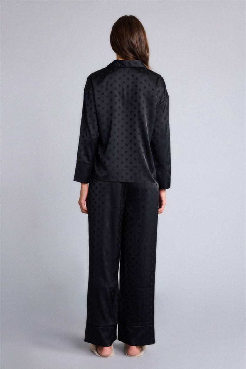 نساء أسود سيت بجامة منقط قصة عادية ردن طويل - قطعتين