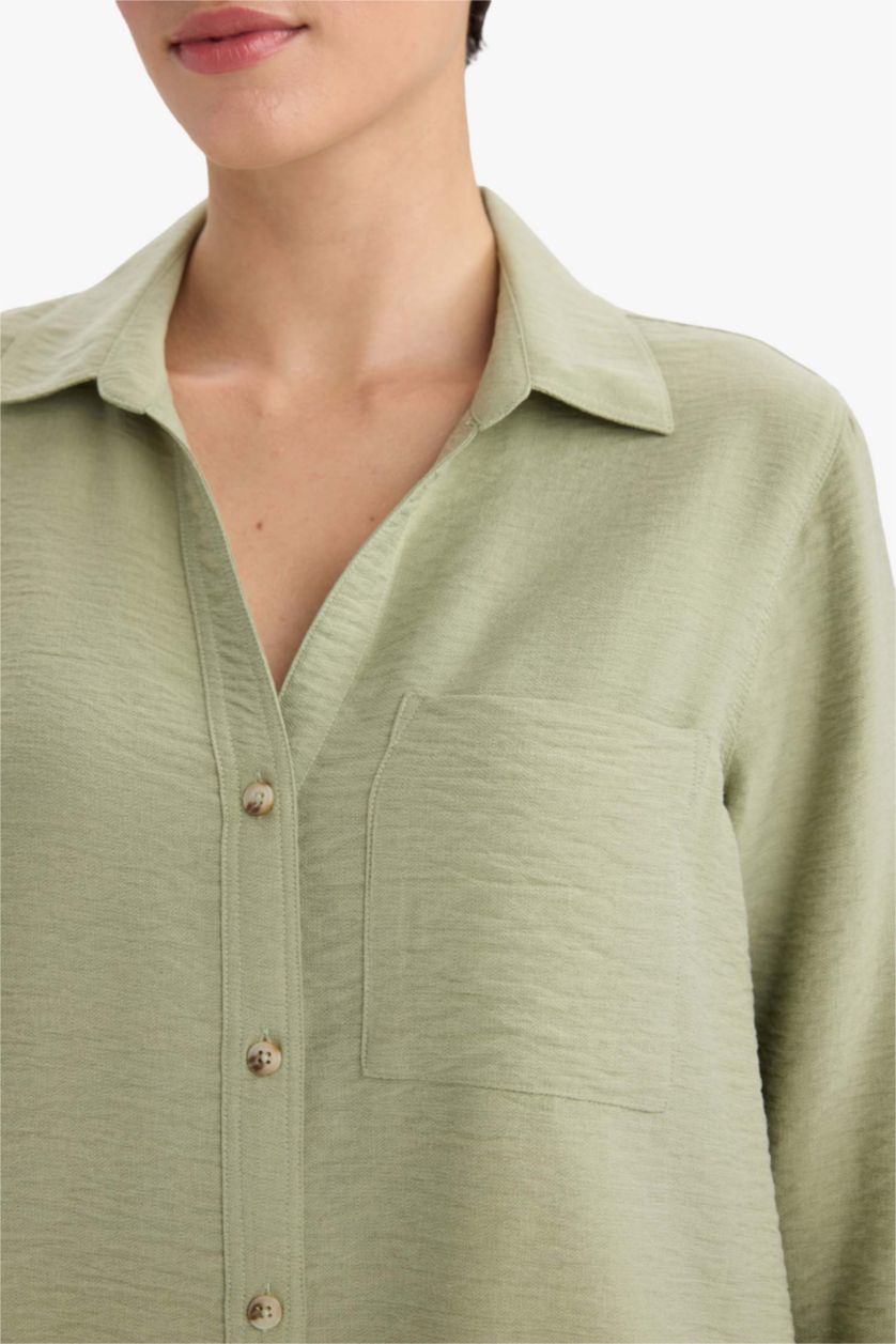 حريمي أخضر فاتح قميص كم طويل قصة عادية