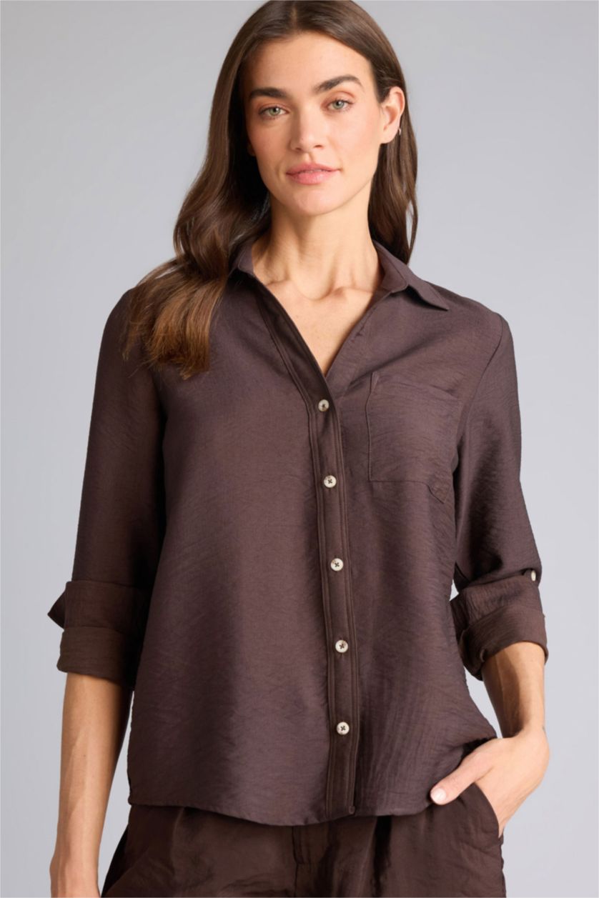 WOMAN Brown Regular Fit Shirt Collar Long Sleeve Shirt
