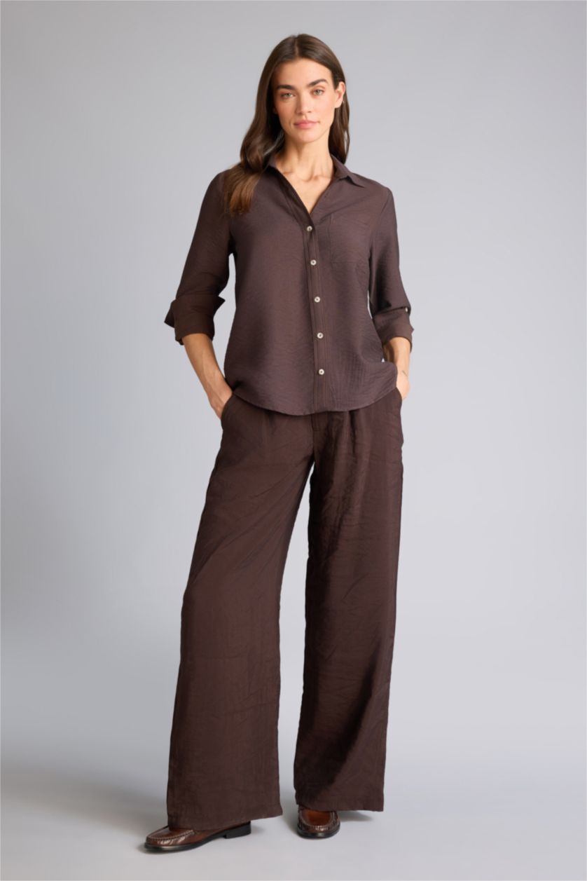 WOMAN Brown Regular Fit Shirt Collar Long Sleeve Shirt