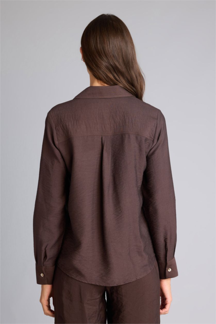 WOMAN Brown Regular Fit Shirt Collar Long Sleeve Shirt