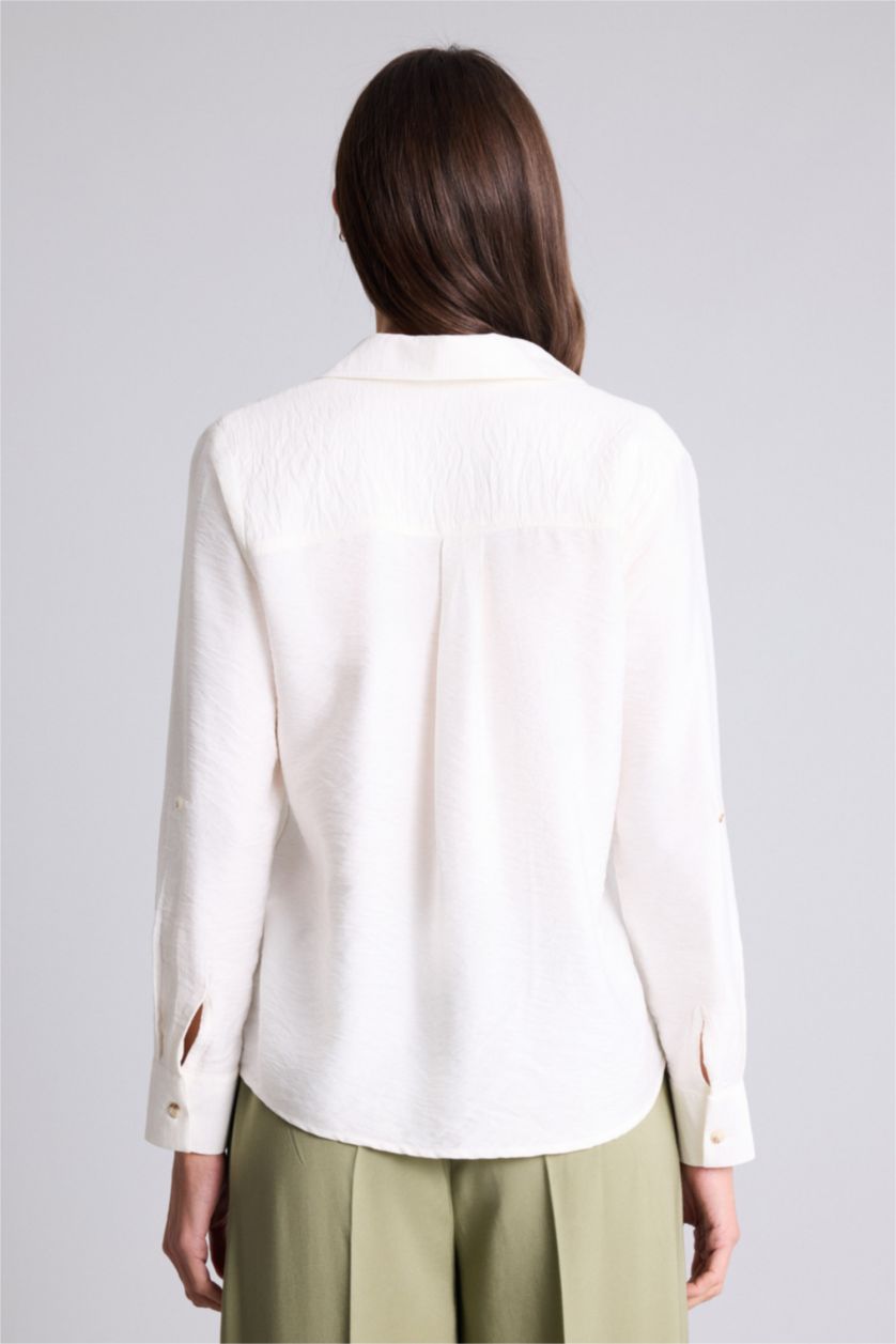 WOMAN White Regular Fit Shirt Collar Long Sleeve Shirt