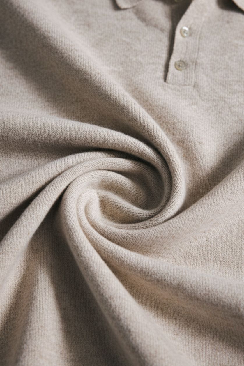 HOMME Beige Clair Pull 100% laine à col polo Coupe régulière