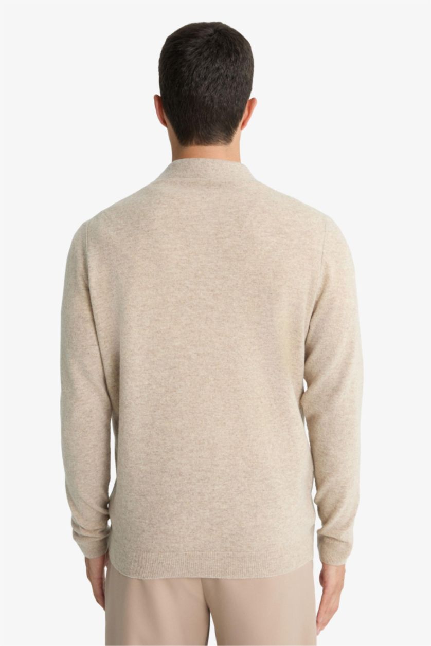 HOMME Beige Clair Pull 100% laine à col polo Coupe régulière