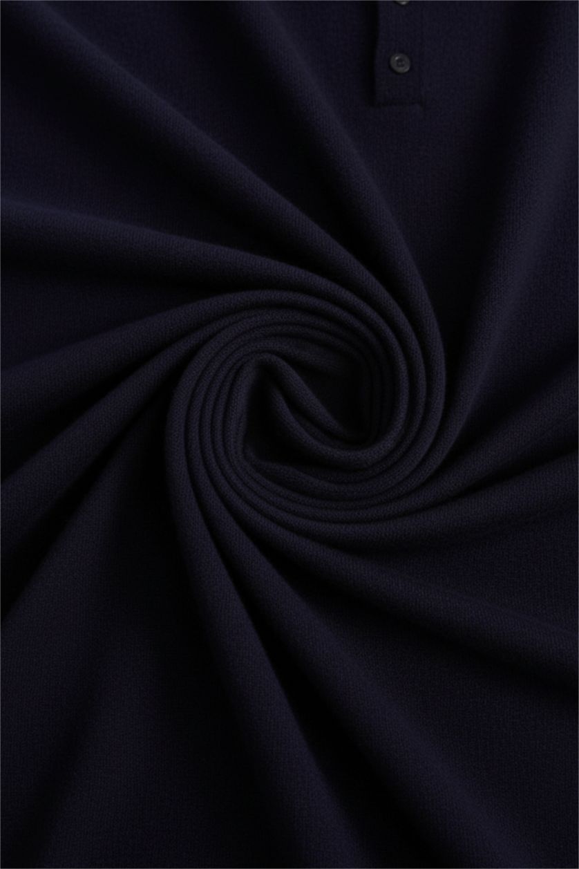 رجال كحلي بلوفر صوف 100% قصة عادية بياقة بولو