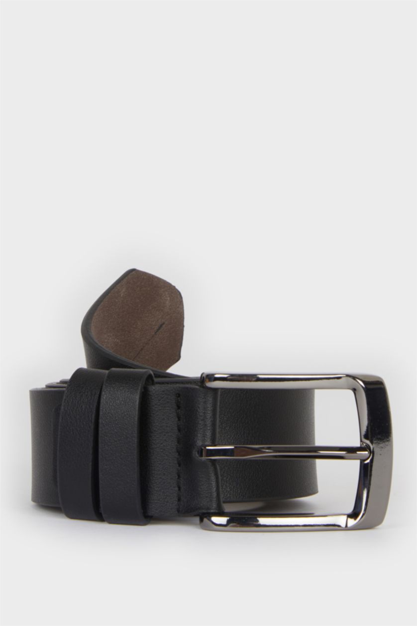 Erkek Siyah Erkek Dikdörtgen Toka Suni Deri Günlük Kemer