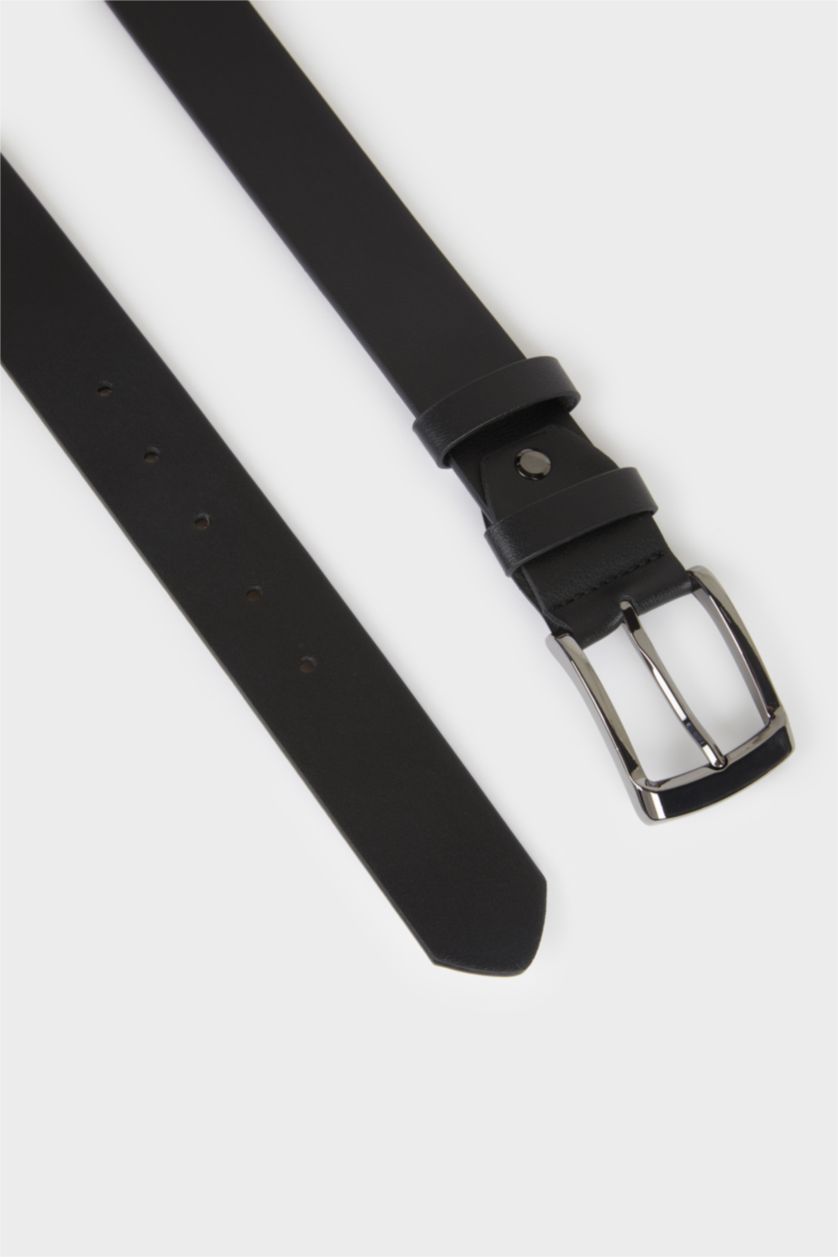 Erkek Siyah Erkek Dikdörtgen Toka Suni Deri Günlük Kemer