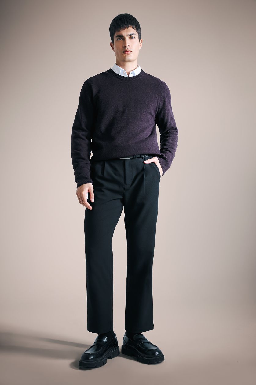 Man Dark Bordeaux 100% Wool Standard Fit Crew Neck Pullover