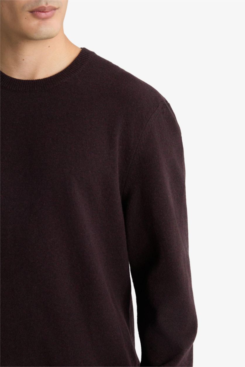 Man Dark Bordeaux 100% Wool Standard Fit Crew Neck Pullover