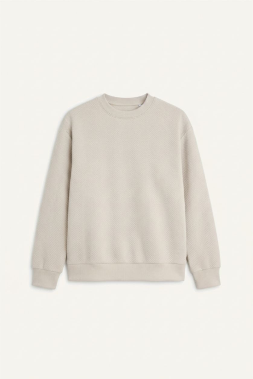 HOMME Écru Pull en laine et cachemire à col rond Coupe standard