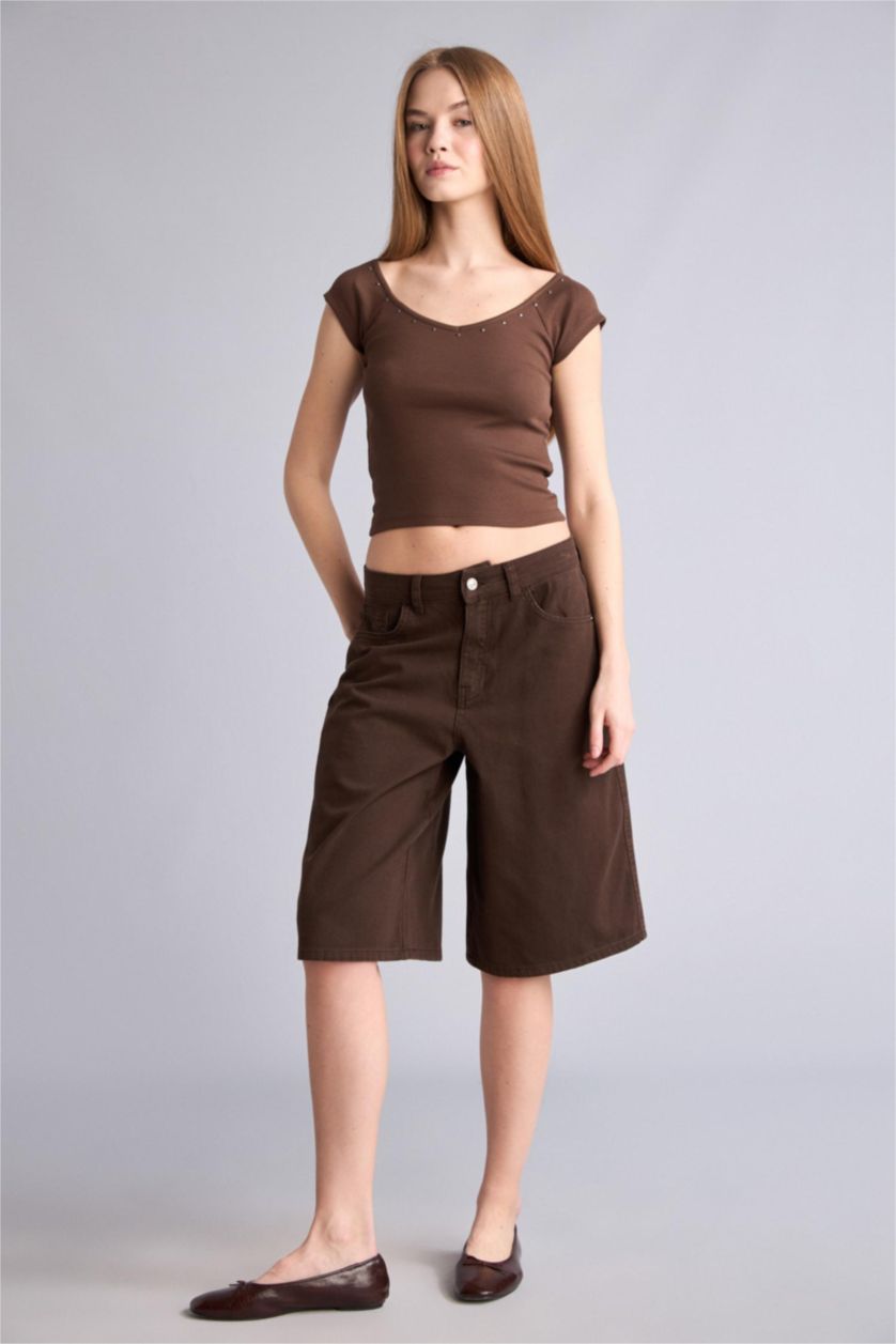 Kadın Kahve Normal Gabardin Bermuda Şort