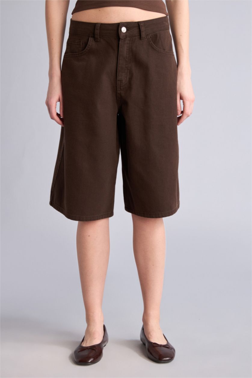 Kadın Kahve Normal Gabardin Bermuda Şort