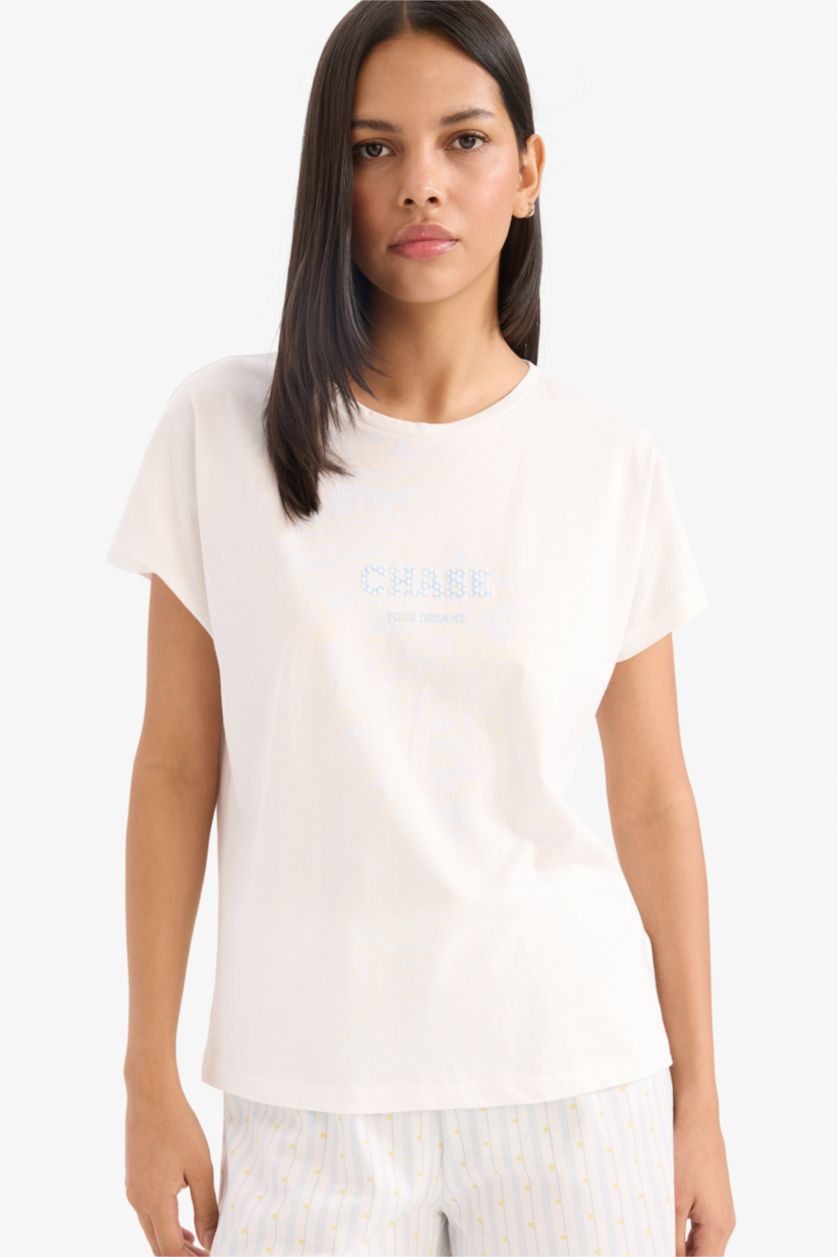 Kadın Açık Mavi Pijama Takımı Kısa Kollu Üst Beli Lastikli Şort