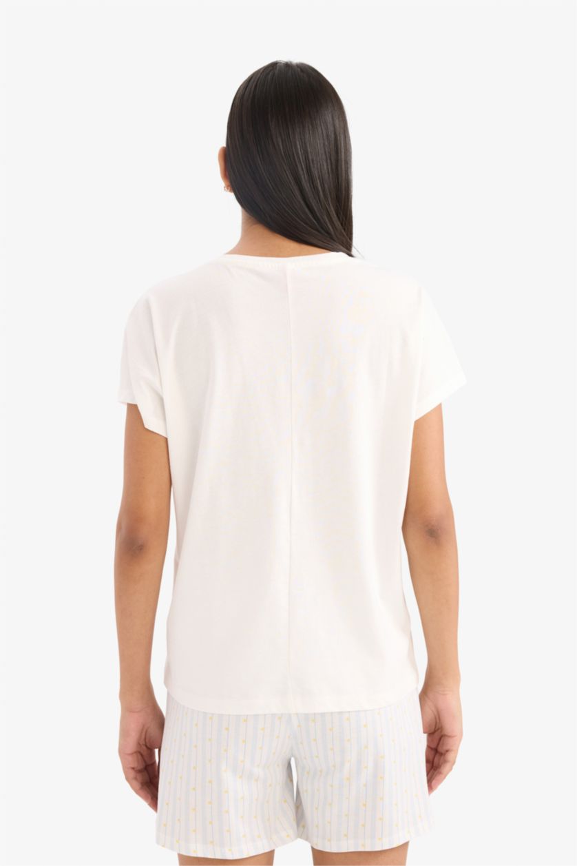 Kadın Açık Mavi Pijama Takımı Kısa Kollu Üst Beli Lastikli Şort