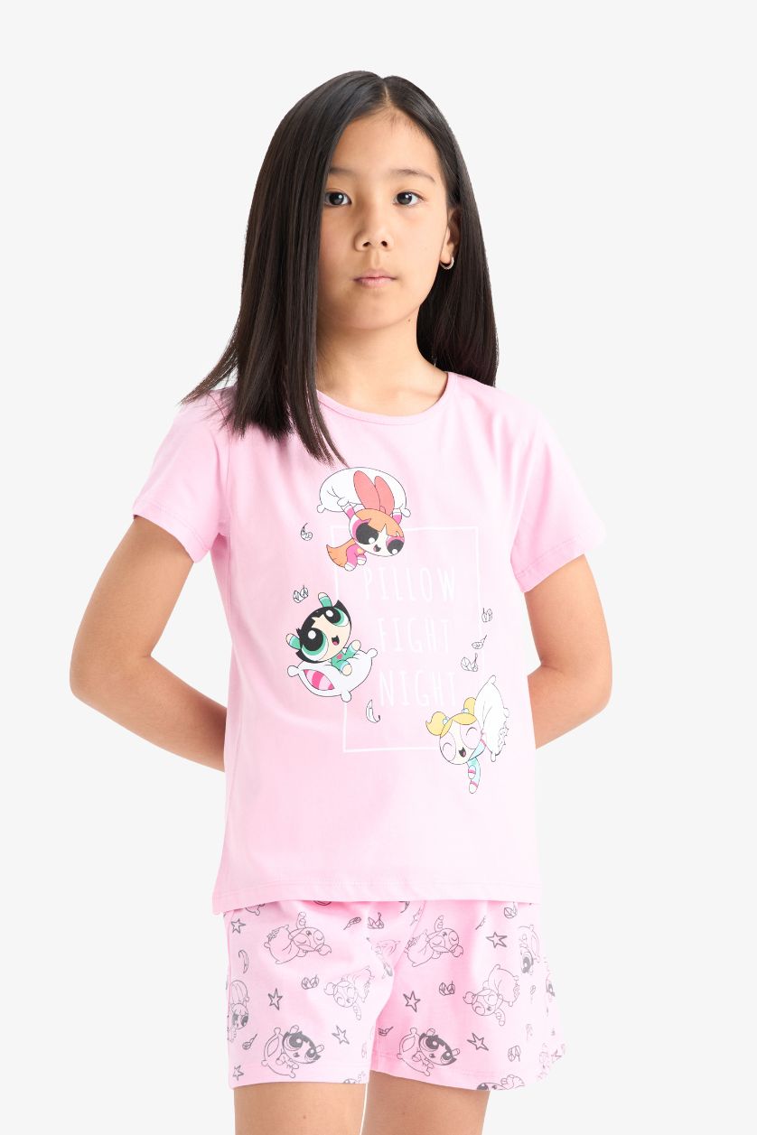Girls & Teens Pink 2 piece Regular Fit PowerPuff Girls Licensed Knitted Pyjamas