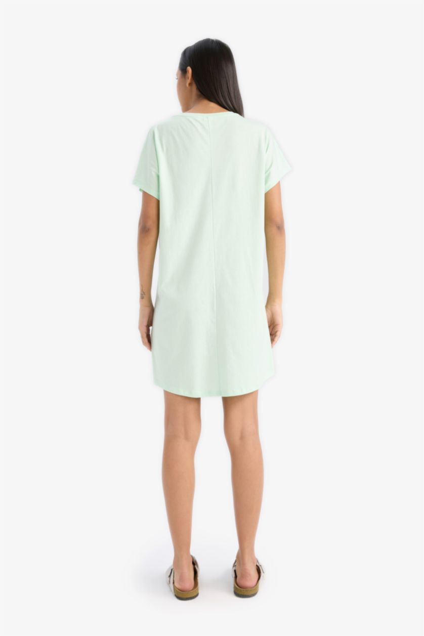 Kadın Mint %100 Pamuk Snoopy Bisiklet Yaka Kısa Kollu Gecelik