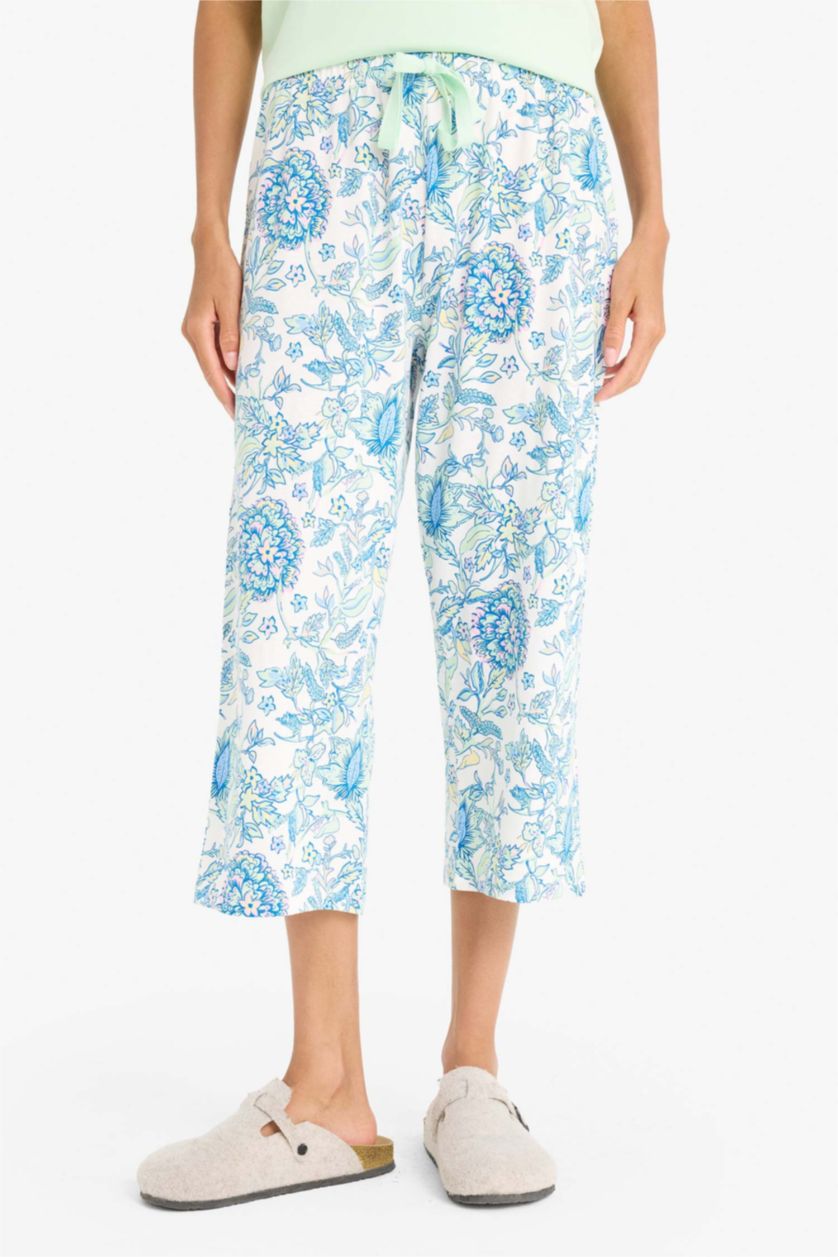 Kadın Mint Regular Fit Kısa Kollu Üst Beli Lastikli Desenli Kapri Alt-Fall in Love