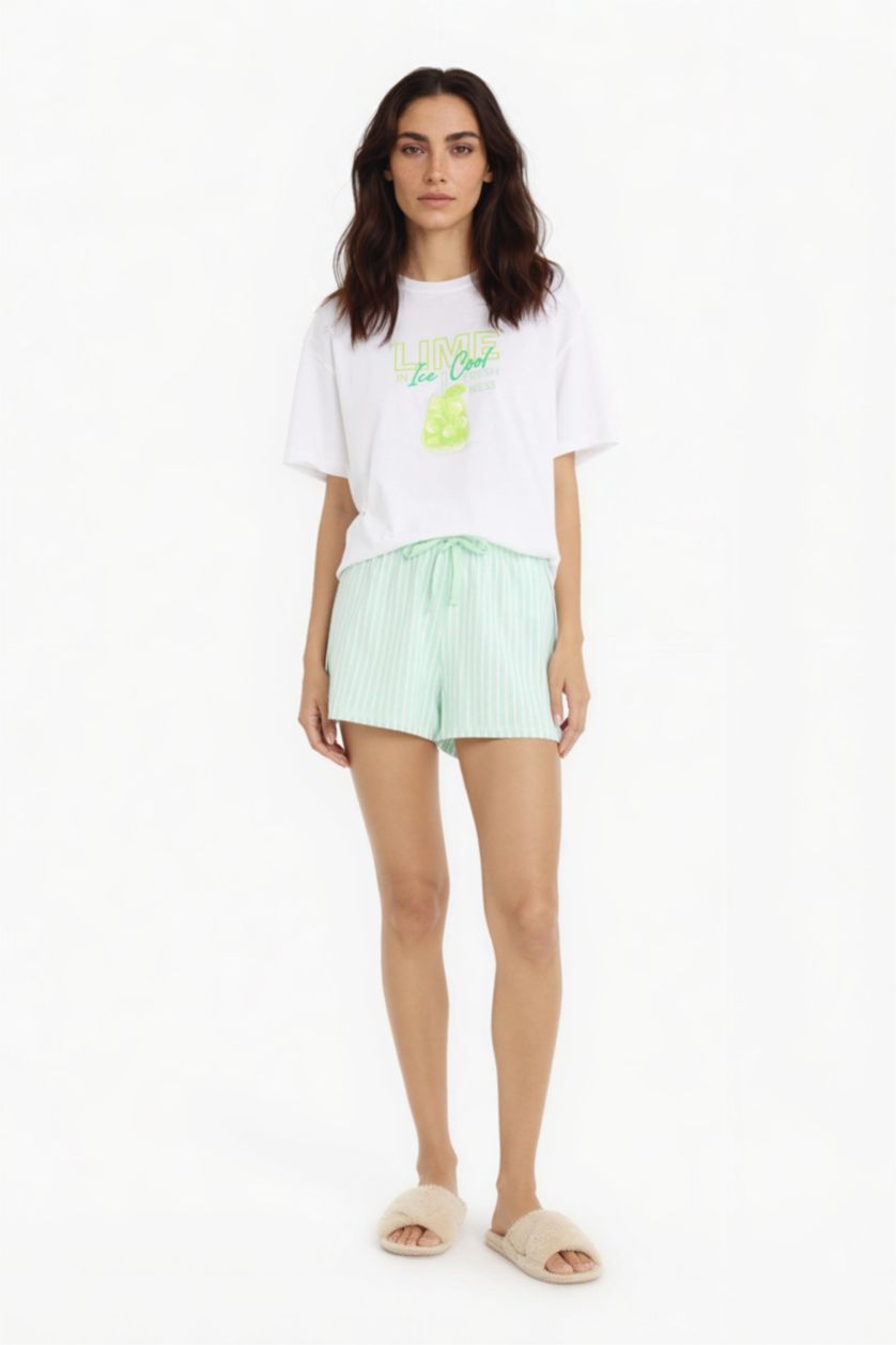 Kadın Mint %100 Pamuk Regular Fıt Şort Pijama Altı