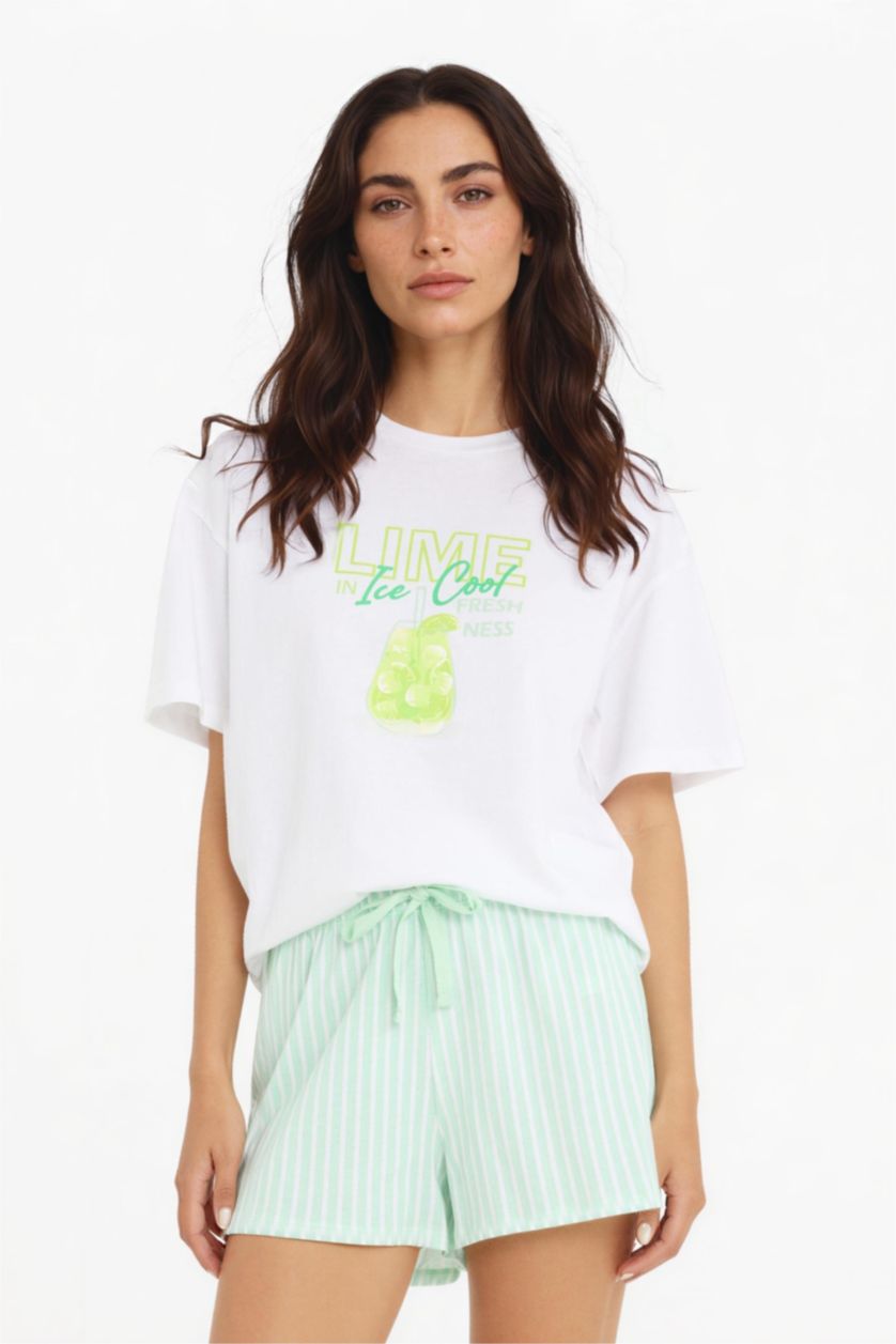 Kadın Mint %100 Pamuk Regular Fıt Şort Pijama Altı