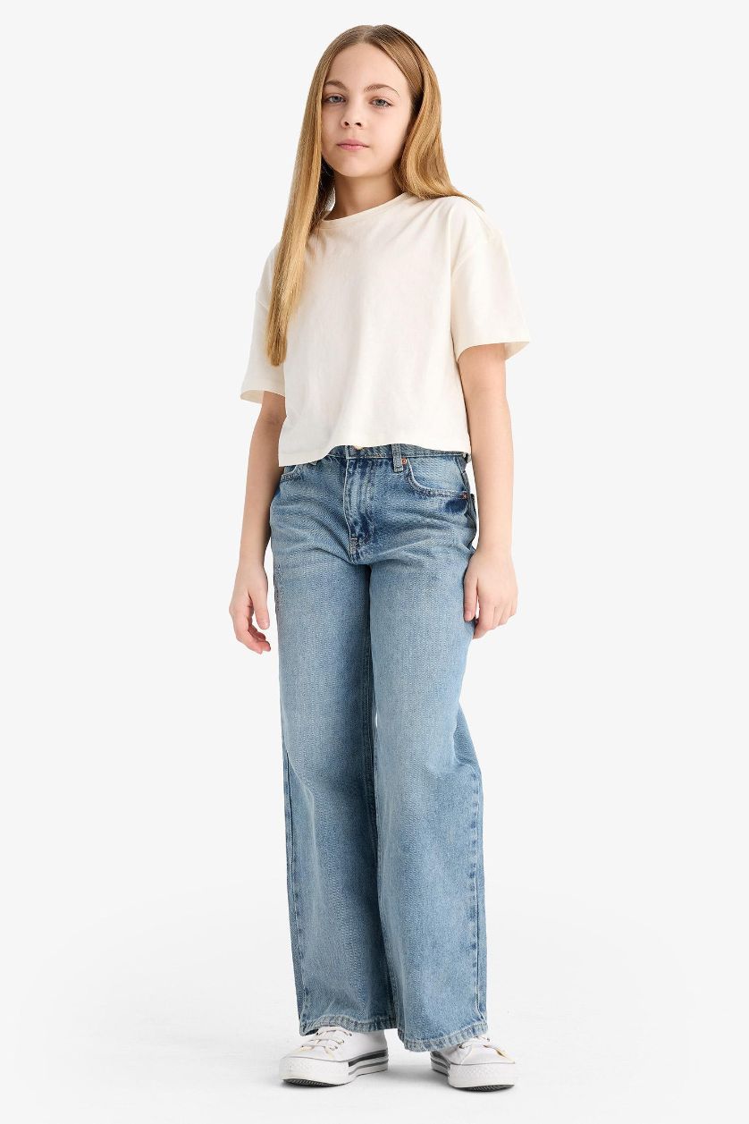Kız Çocuk - Genç Kız Açık Mavi Straight Wide Jean Pantolon Kız Çocuk