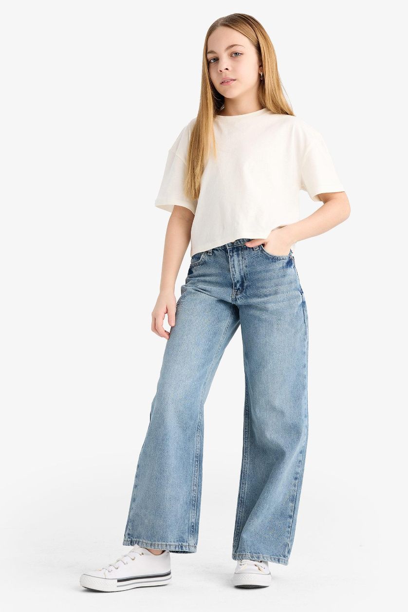 Kız Çocuk - Genç Kız Açık Mavi Straight Wide Jean Pantolon Kız Çocuk
